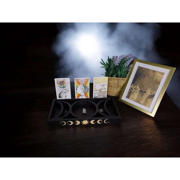 Mystical Moon Phase Tarot Card & Crystal Display Holder Handcrafted Wooden Altar - Picture 9 of 12